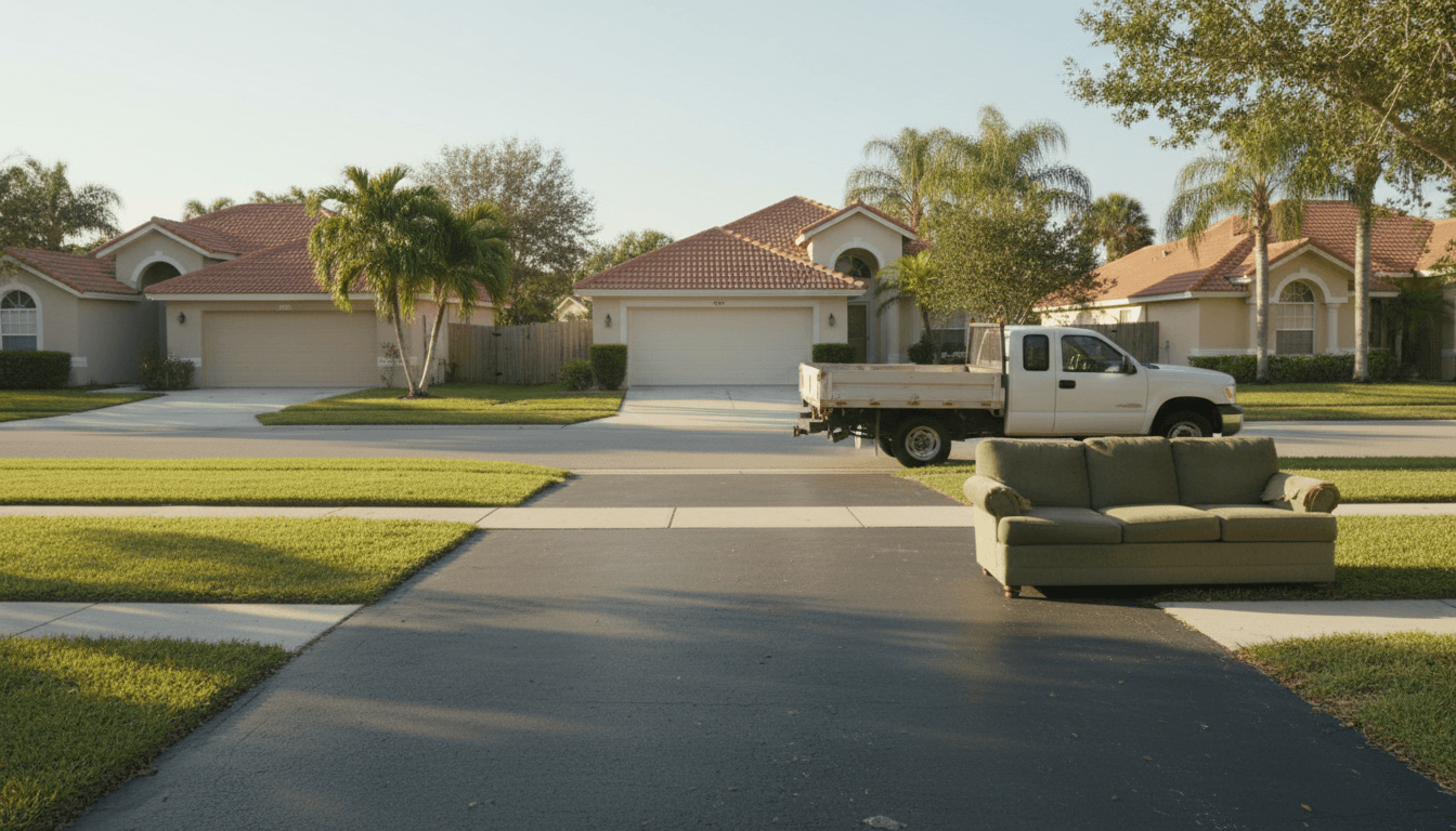 Empty driveway after a junk removal pickup in a Florida neighborhood